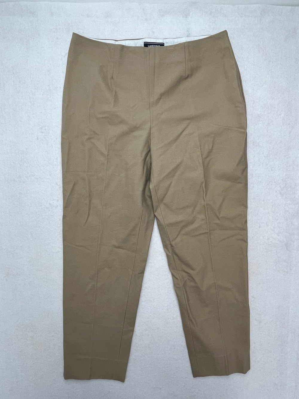 Lands' End Women's Khaki Mid Rise Slim Leg Ankle Split Hem Pants Size 12